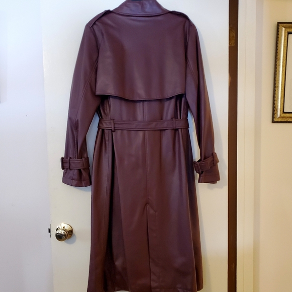 NWT ZARA Burgundy Faux Leather Trench Coat, Sz L - Picture 8 of 16